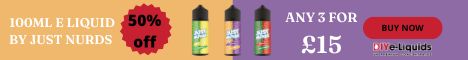 JUST NURDS Any 3 E LIQUID FOR ?15